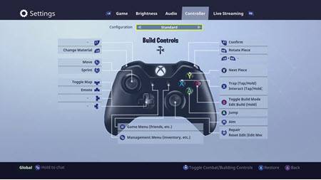 Controls & Settings Guide to Fortnite: Console Controls, Image vis Epic Games